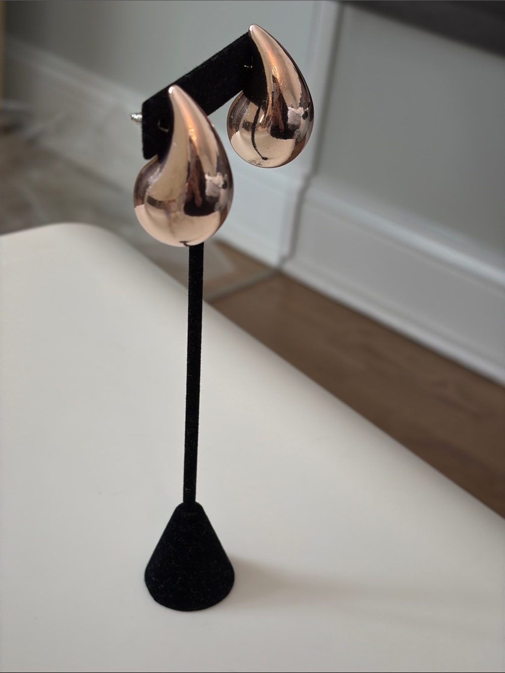 Rose Gold Teardrop Accent Earrings - Unbranded